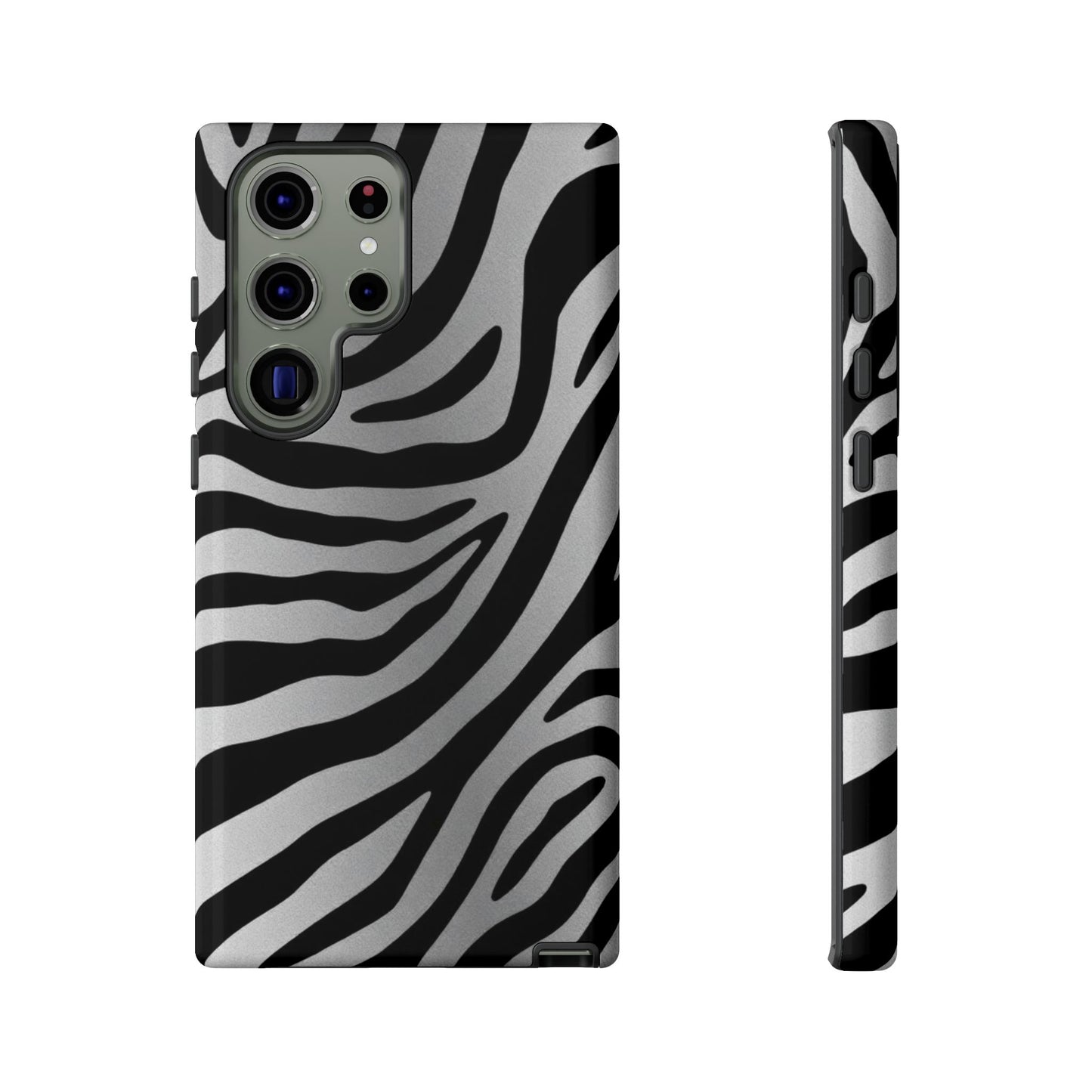 Zebra Print Tough Phone Case - Silver