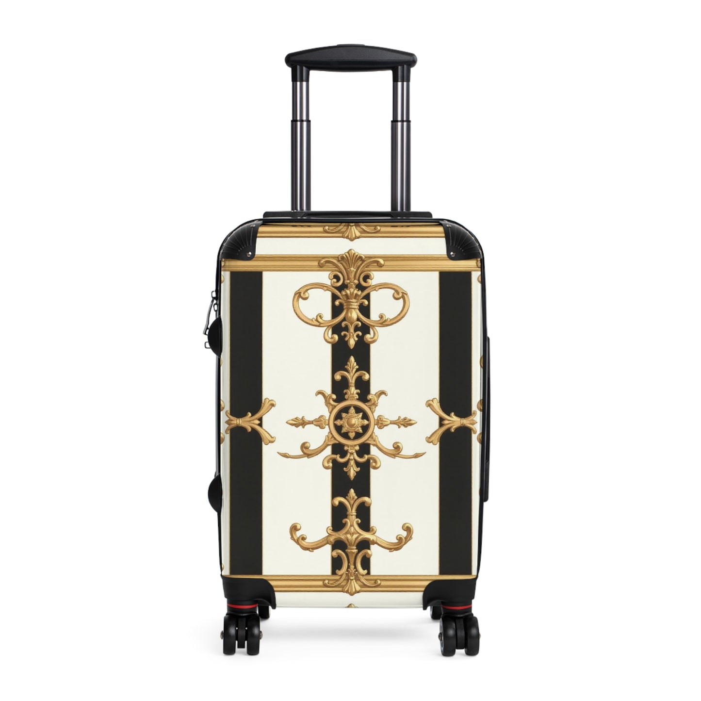 Elegant Black and Gold Travel Suitcase, Luxurious Luggage for Fashionable Travelers, Stylish Carry-On - Black & White Striped Gold Baroque