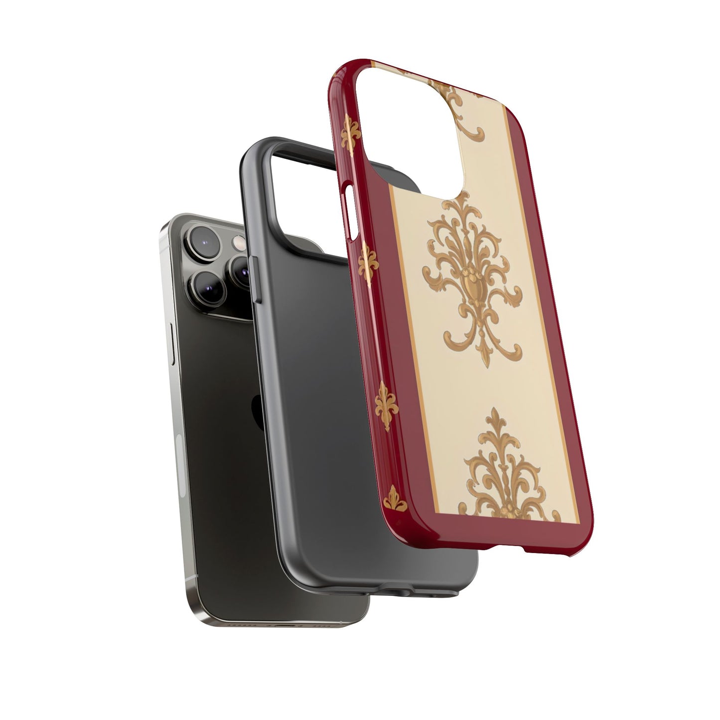 Elegant Floral Motif Phone Case - Tough Cases with Vintage Design - Dusk Red Striped Gold Damask