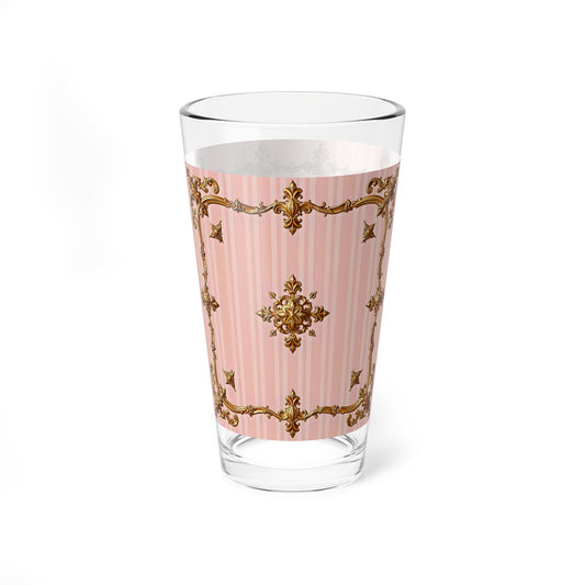 Elegant Vintage Mixing Glass - 16oz Decorative Drinkware - Pink Striped Gold Baroque