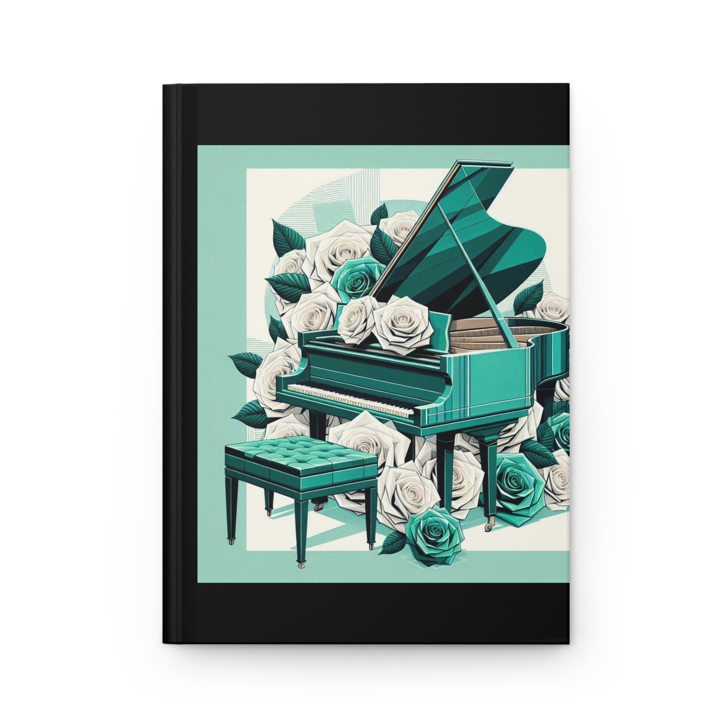 Elegant Aqua Piano & Roses Hardcover Journal - Perfect for Music Lovers & Garden Enthusiasts