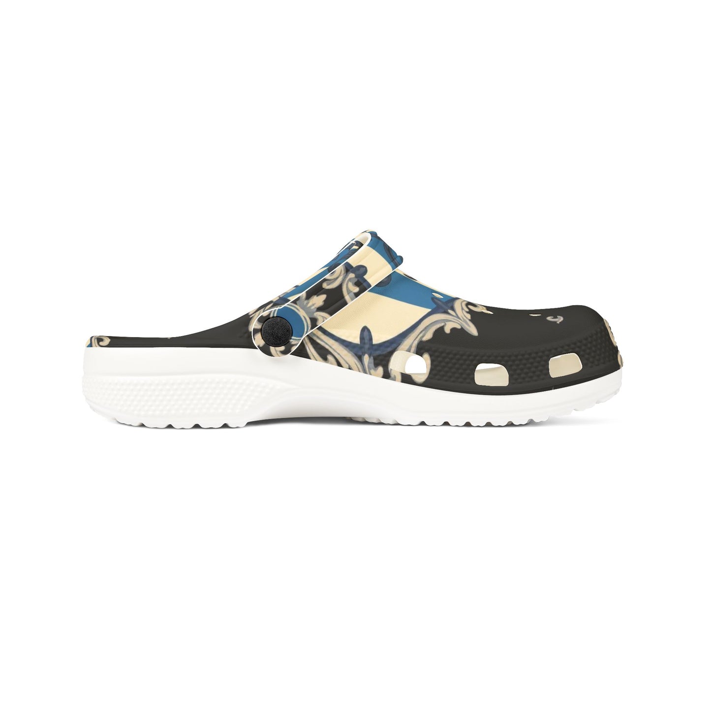 Stylish Blue & Alabaster Striped Baroque EVA Foam Clogs | Fun and Functional Footwear for Everyday Adventures | Home, and Casual Outings