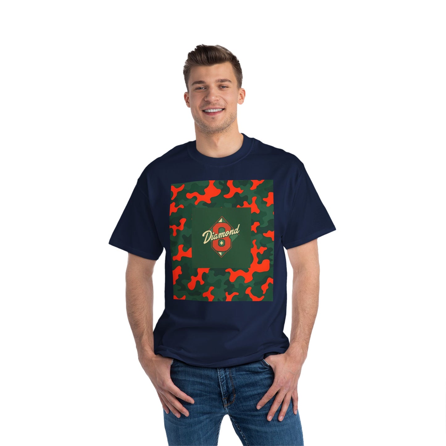 Camo Graphic Tee, Unisex, Trendy Streetwear, Stylish Summer Top, Perfect for Casual Outings - Green & Orange Camo Diamond 8
