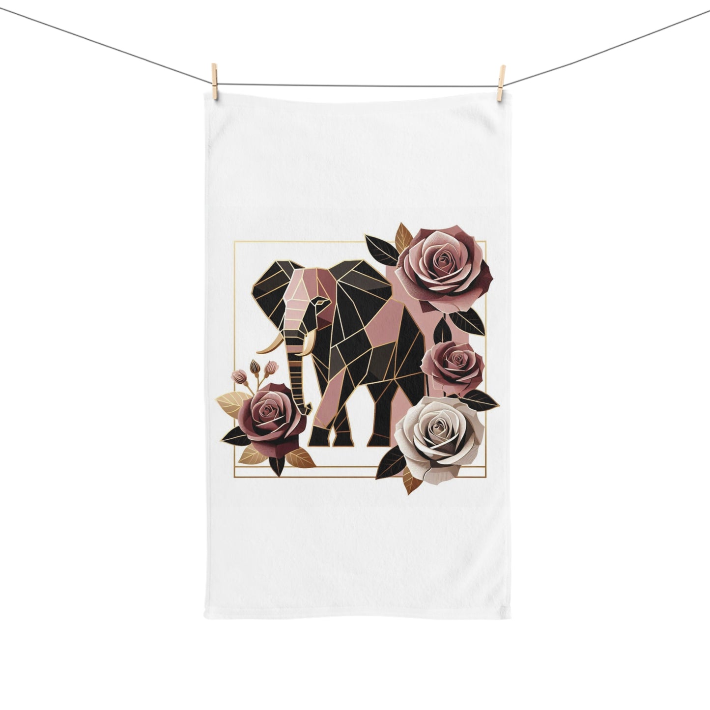 Hand Towel - Elegant Floral Roses & Elephant Design - Brown & Mauve Home Decor & Gifts