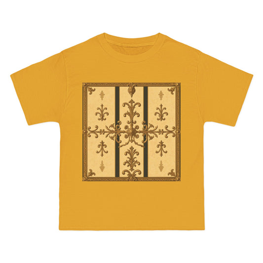 Vintage Floral Short-Sleeve T-Shirt - Bohemian Style Top, Casual Wear, Gift for Her - Matte Yellow Striped Antique Rococo