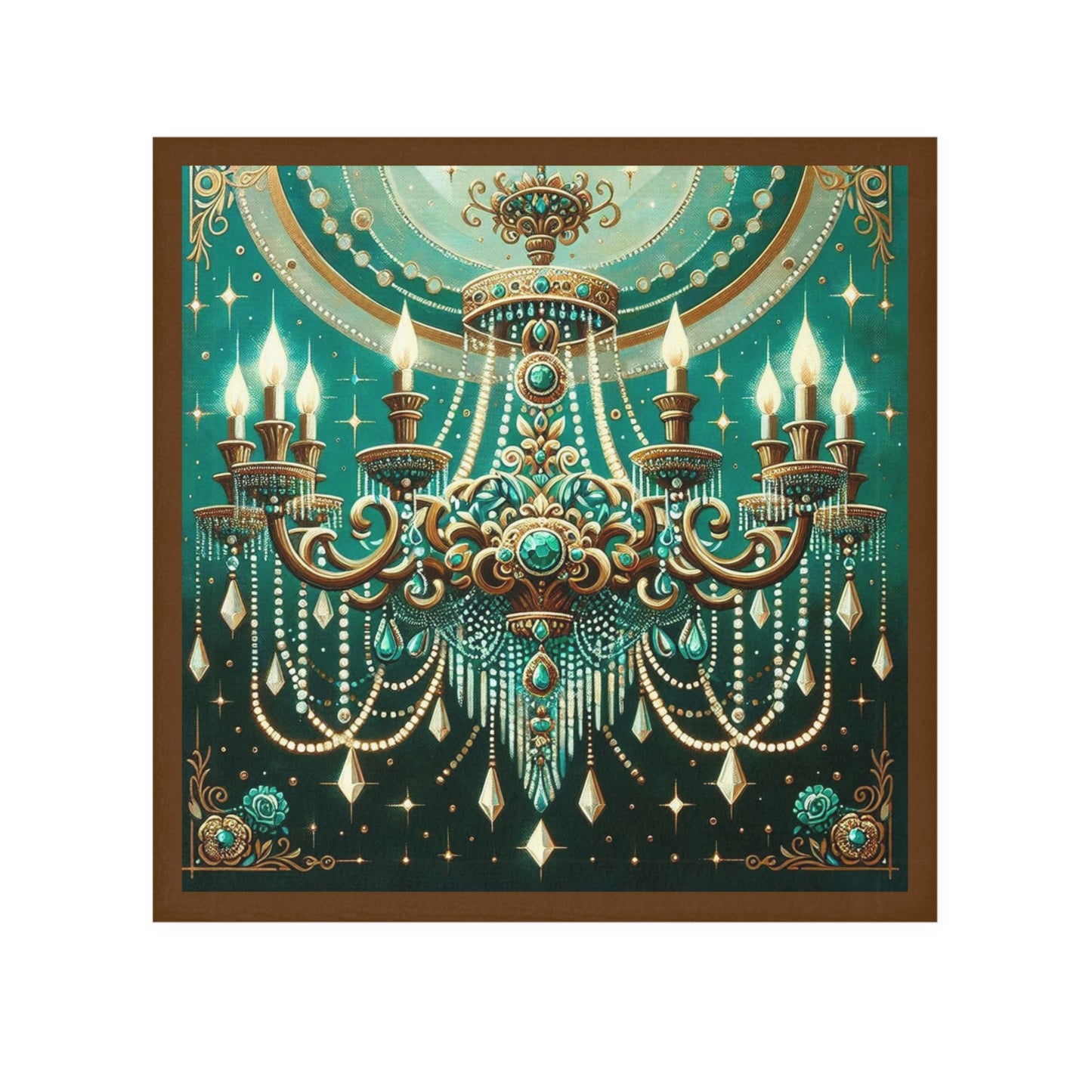 Chandelier-Inspired Face Towel | Elegant Bathroom Accessories, Gift for Home Decor, Wedding Gift, Spa Towel - Green & Gold Jeweled Chandelier