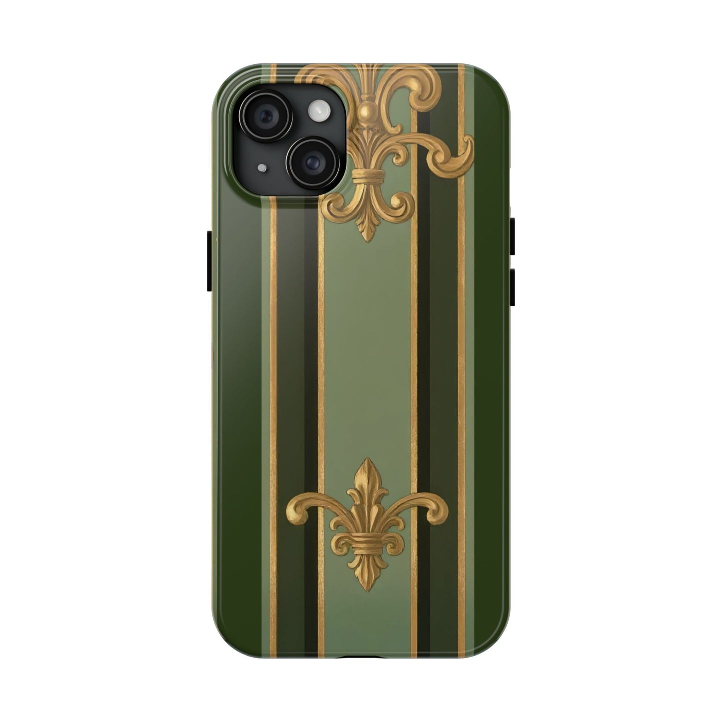 Elegant Tough Phone Cases - Baroque Design, Durable Cell Phone Covers, Unique Gifts for Her, Holiday Gifts - Green Striped Gold Baroque