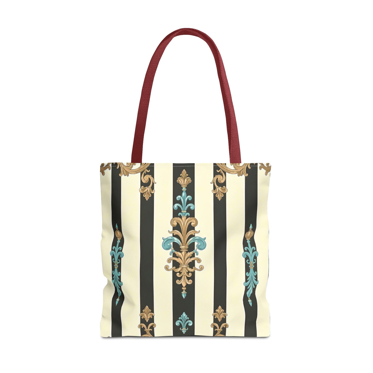Elegant Stripe Pattern Tote Bag | Fashionable Reusable Shopping Tote, Eco-Friendly Gift Bag - Black Striped Turquoise & Black Rococo