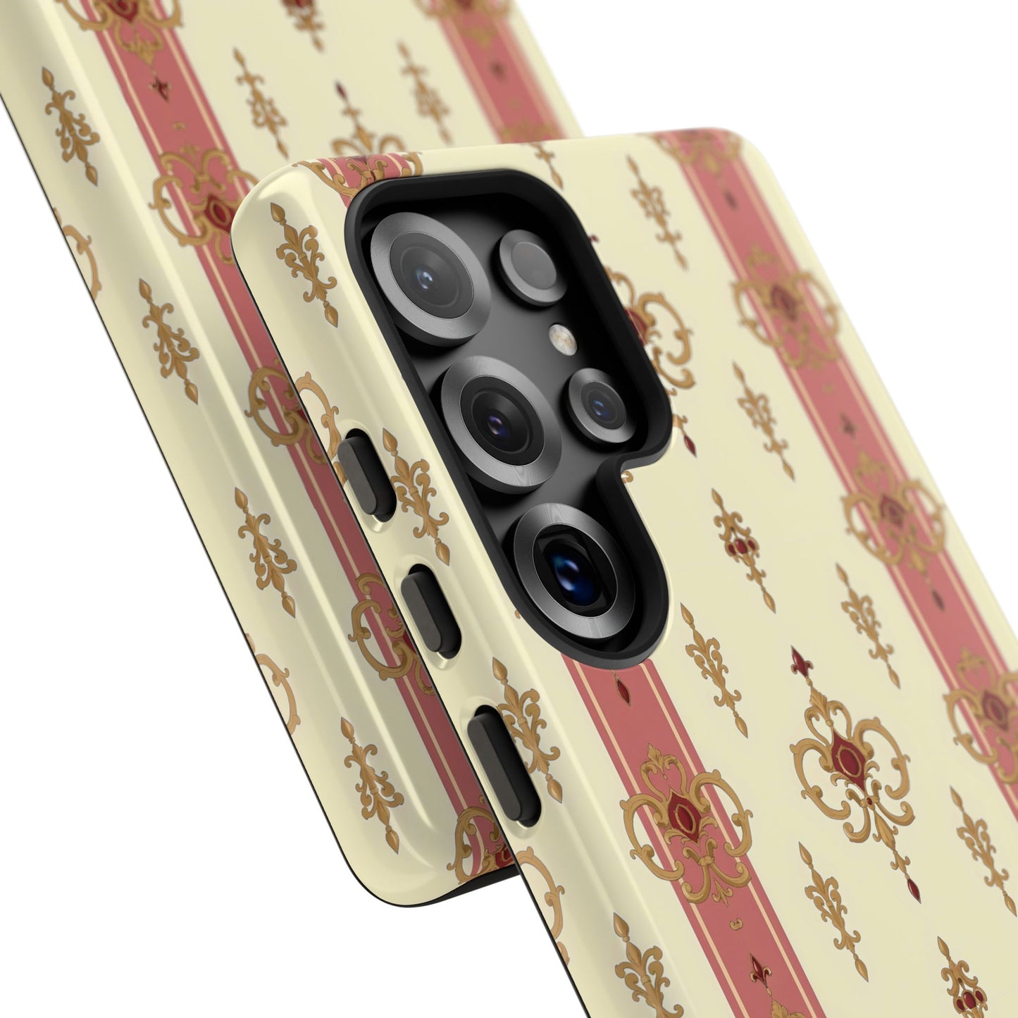 Elegant Floral Motif Phone Case - Tough Cases with Vintage Design - Mauve Striped Gold Damask