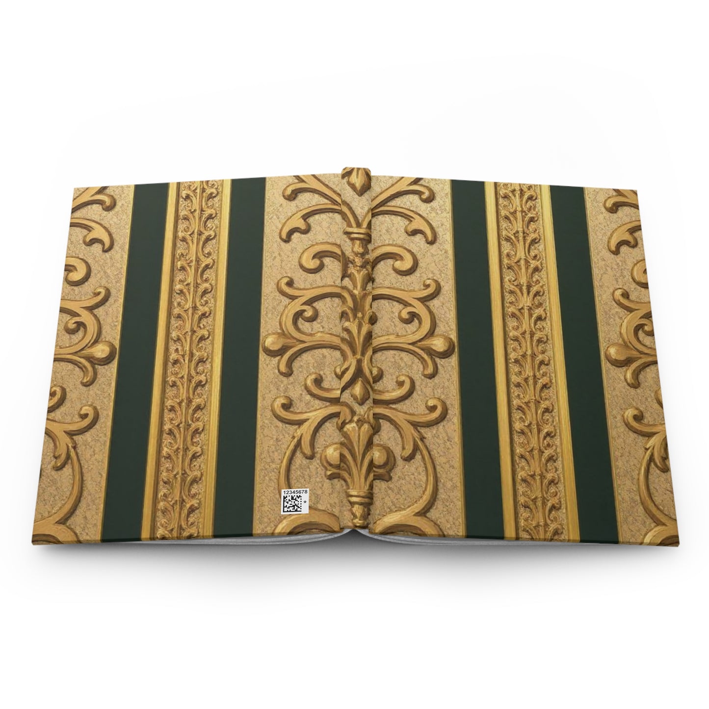 Elegant Teal Striped Gold Baroque Hardcover Journal, Vintage Notebook, Luxe Gift for Writers, Poets, Artists, Perfect for Special Occasions