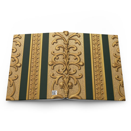 Elegant Teal Striped Gold Baroque Hardcover Journal, Vintage Notebook, Luxe Gift for Writers, Poets, Artists, Perfect for Special Occasions