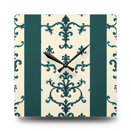 Elegant Vintage Acrylic Wall Clock, Timeless Home Decor, Living Room Accent, Gift for Her, Office Wall Art, Stylish Timepiece - Teal Striped Rococo