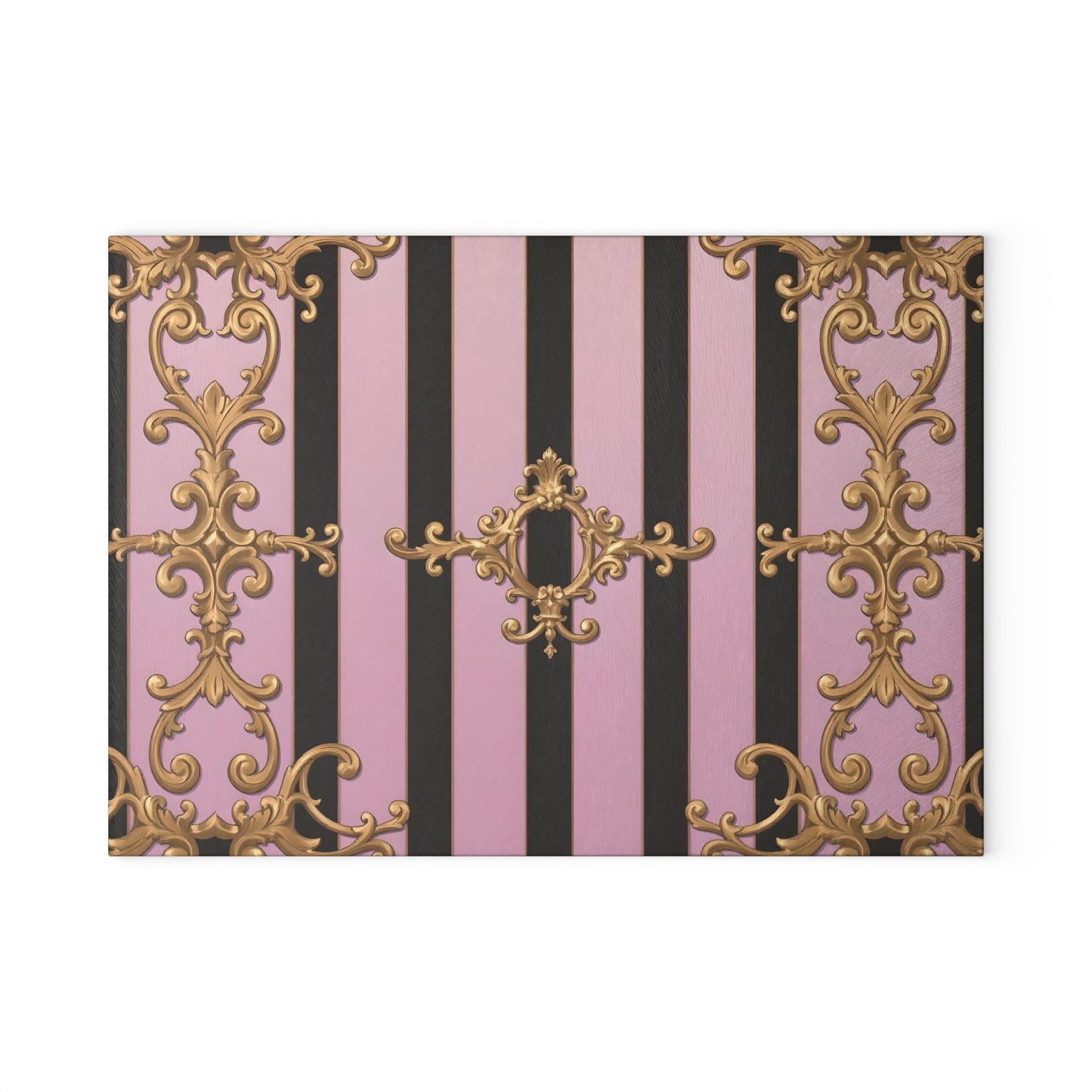 Luxurious Glass Cutting Board, Elegant Kitchen Decor, Wedding Gift, Cooking Accessory - Matte Lavender & Black Striped Gold Baroque
