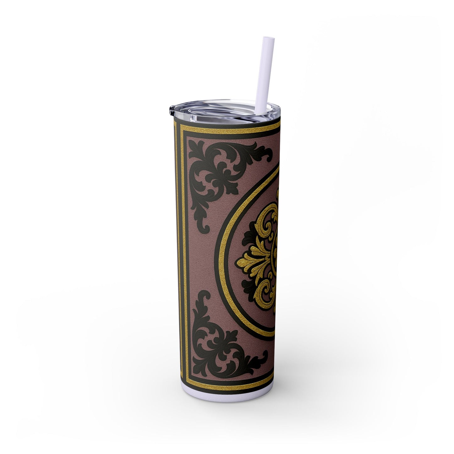 Gilded Mauve With Gold-Black Baroque Tumbler, Elegant Drinkware for Home, Travel, Gifts, Parties, Personalized Beverage Holder