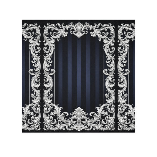 Navy Stripes & Baroque Face Towel — Elegant Navy & Silver Decorative Washcloth