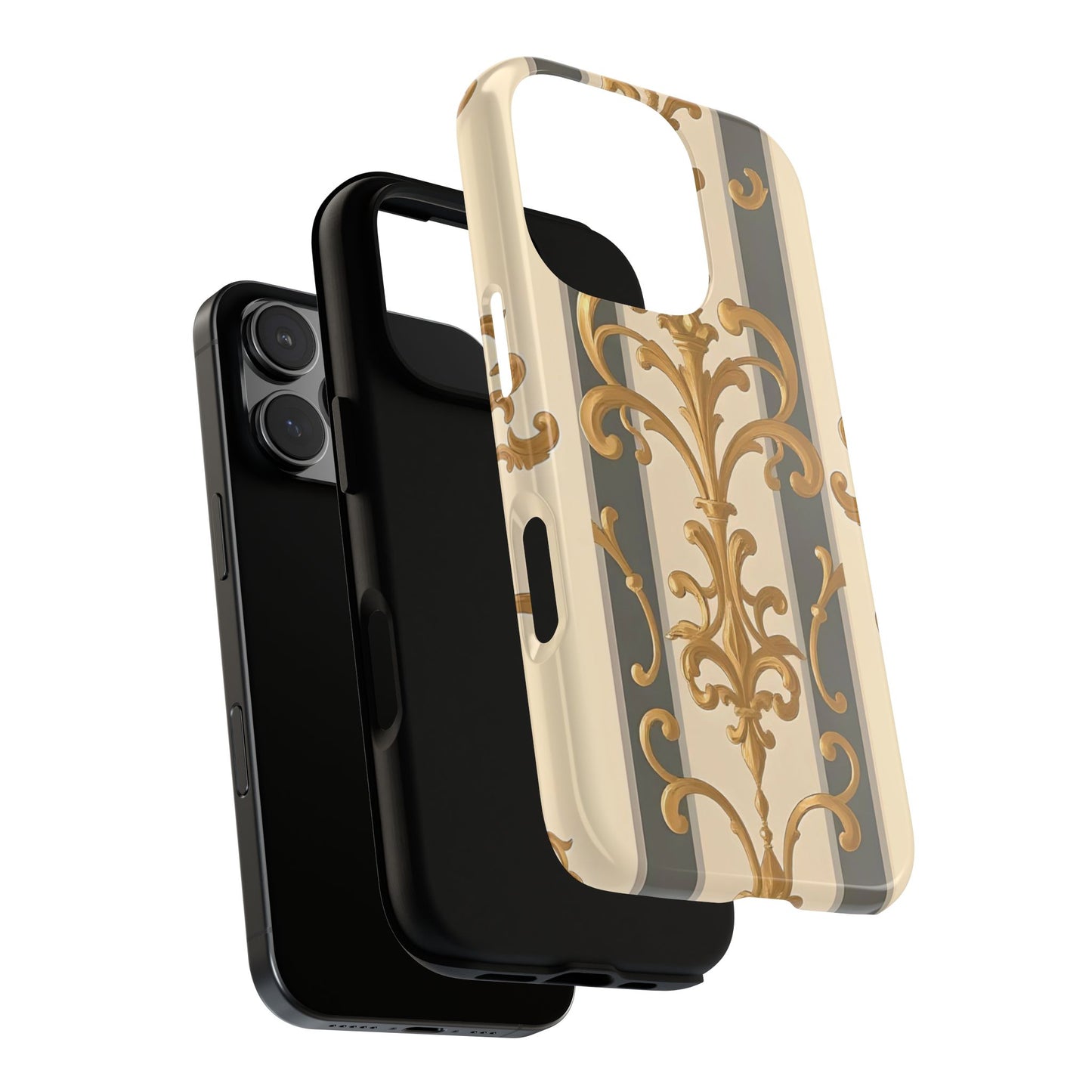 Elegant Floral Motif Phone Case - Tough Cases with Vintage Design - Dusk Olive Striped Gold Damask