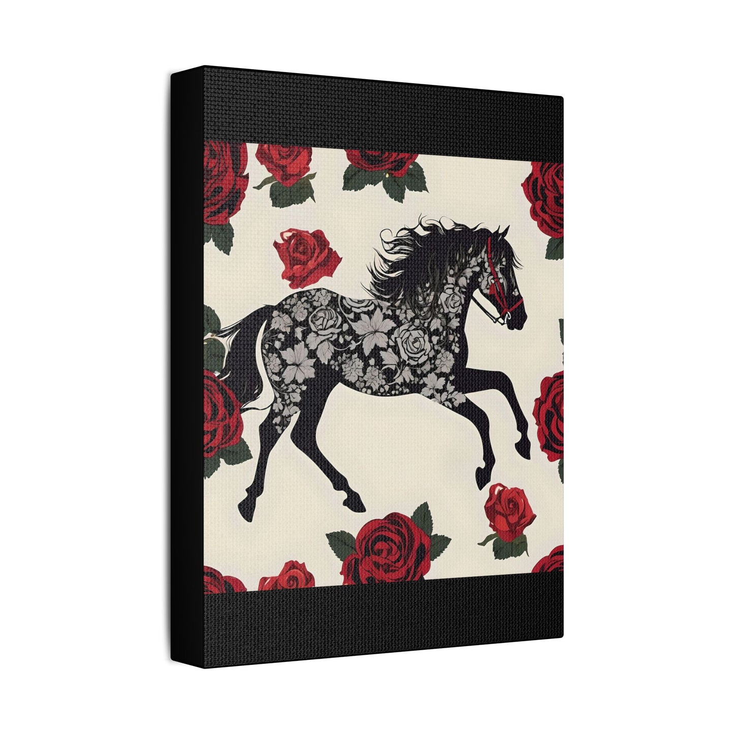 Art Print Canvas, Wall Decor, Satin Stretched Canvas, Equestrian Art, Office Decor, Home Decor - Horse & Roses