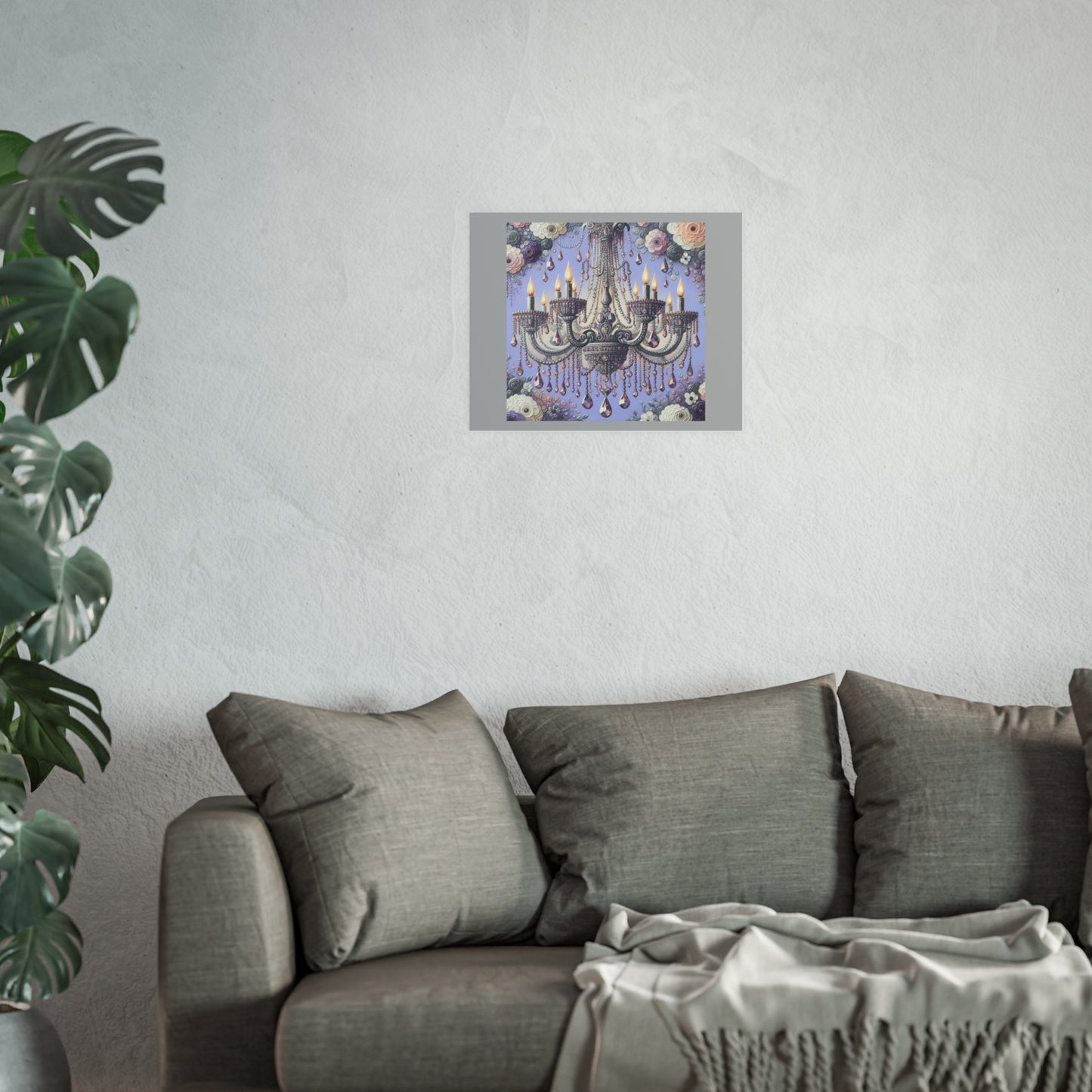 Elegant Floral Chandelier Poster, Art Print for Home Decor, Gift for Art Lovers, Wall Art for Living Room, Birthday Gift Idea - Lilac Jeweled Chandelier