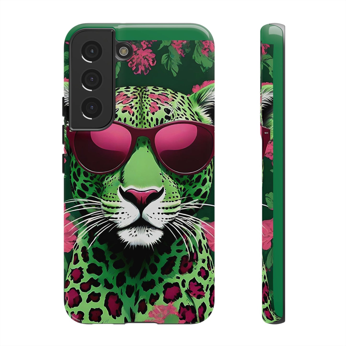 Phone Case - Lime Green & Burgundy Leopard In Sunglasses Design