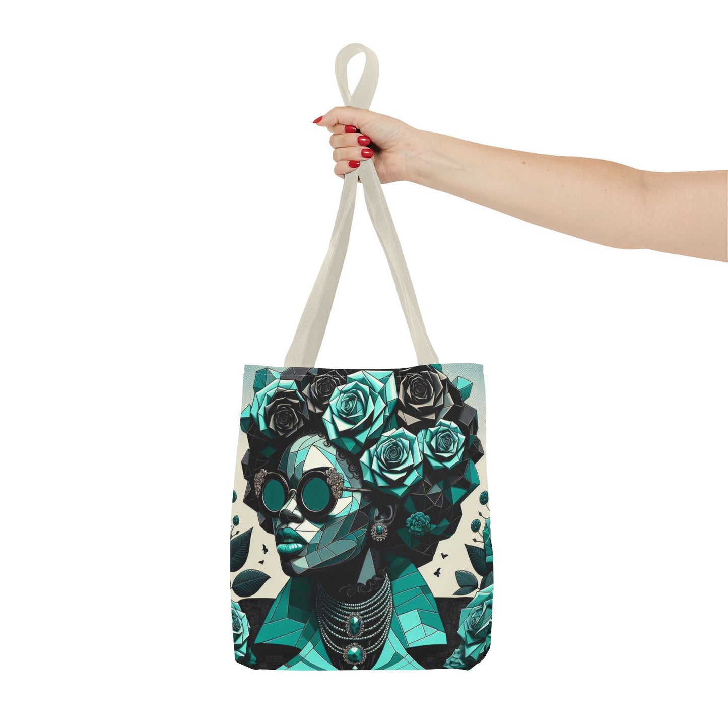 Chic Floral Tote Bag - Stylish Eco-Friendly Handbag for Everyday Use, Perfect for Gifts, Shopping, Beach, Art Lovers - Turquoise & Black Roses Lady