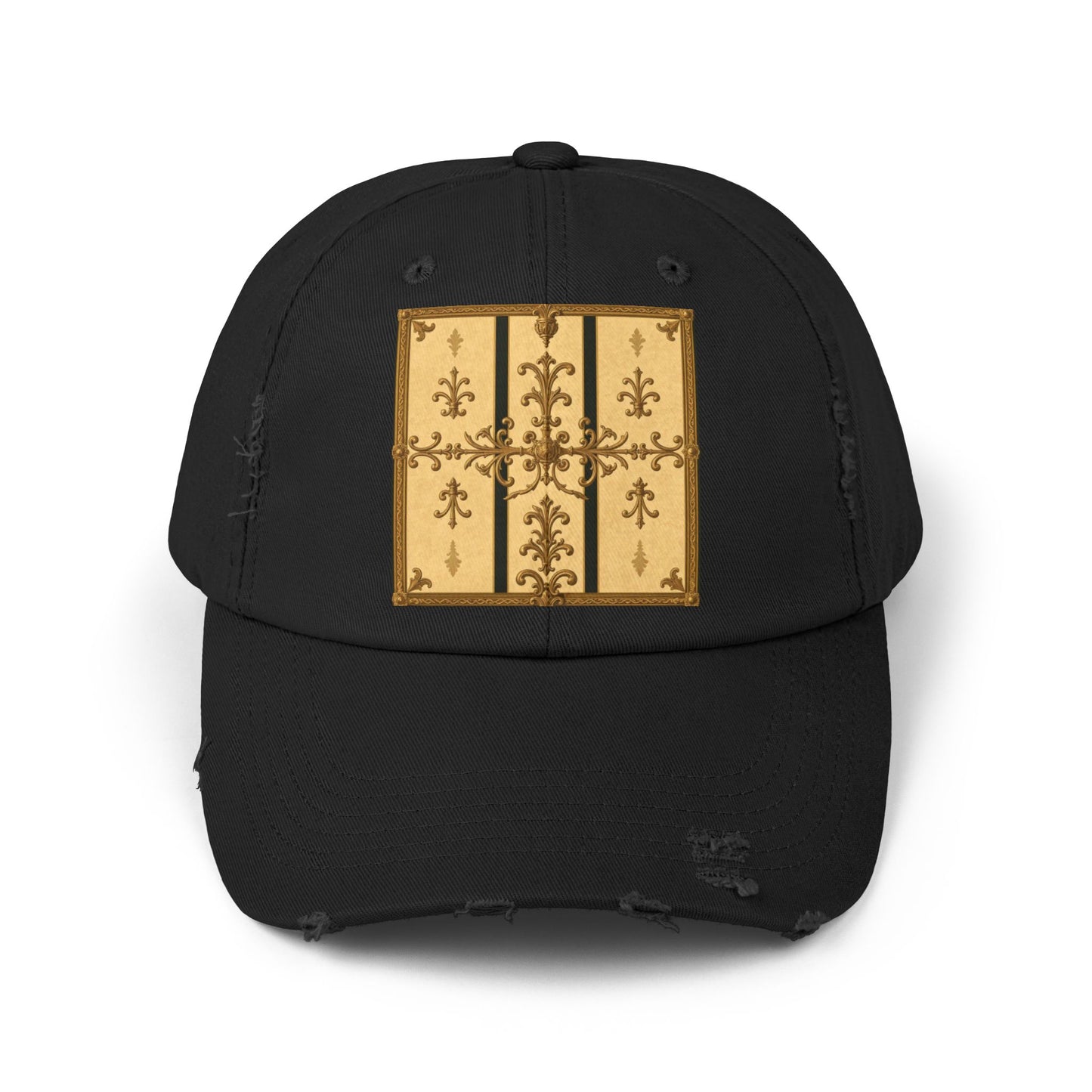 Vintage-Inspired Unisex Distressed Cap with Rustic Floral Design | Perfect for Casual Outings, Gift Ideas - Matte Yellow Striped Antique Rococo