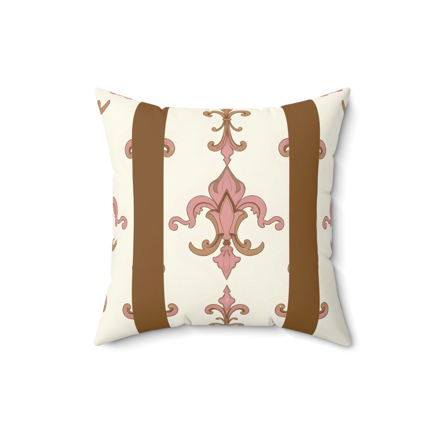 Elegant Faux Suede Square Pillow, Home Decor, Throw Pillow, Accent Pillow for Living Room, Bedroom - Brown Striped Pink Arabesque
