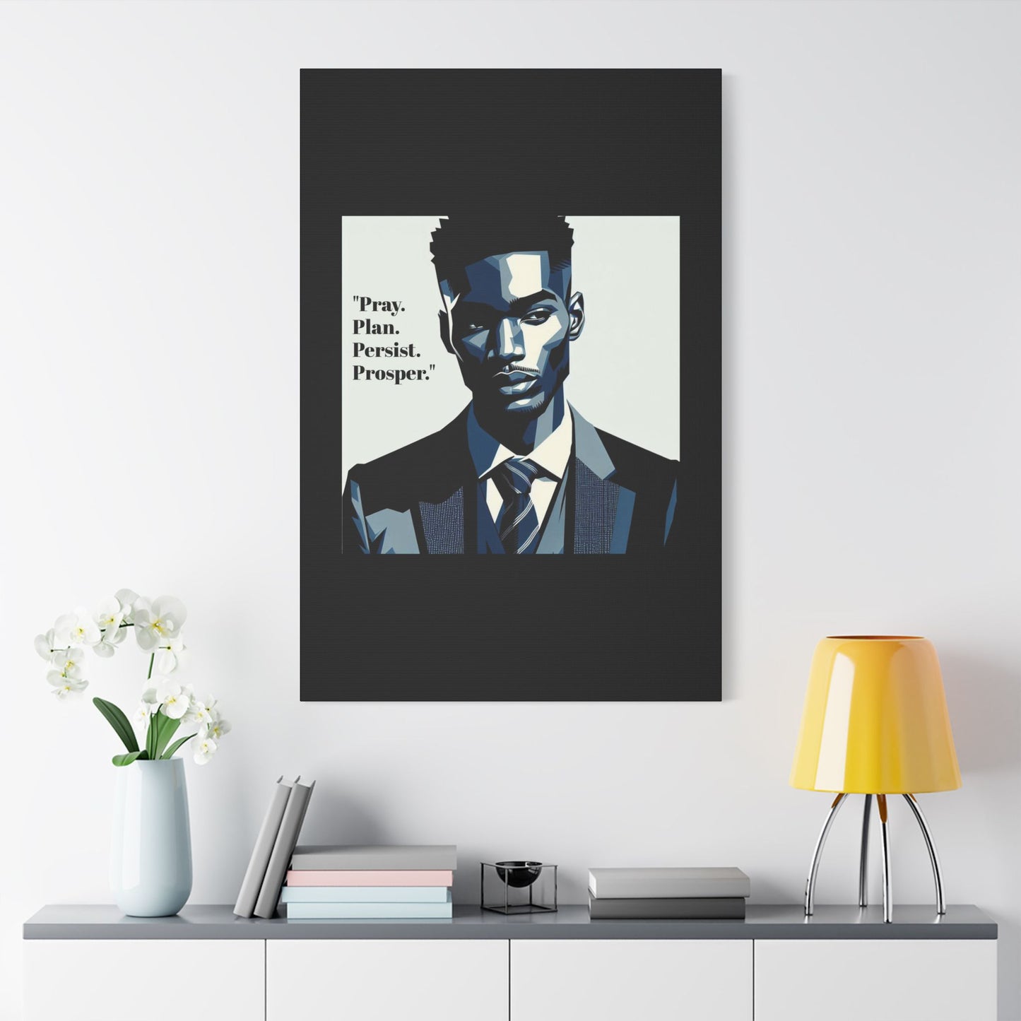 Afro Art Print Canvas, Wall Decor, Satin Stretched Canvas, African American Art, Office Decor, Home Decor - "Pray. Plan. Persist. Prosper."