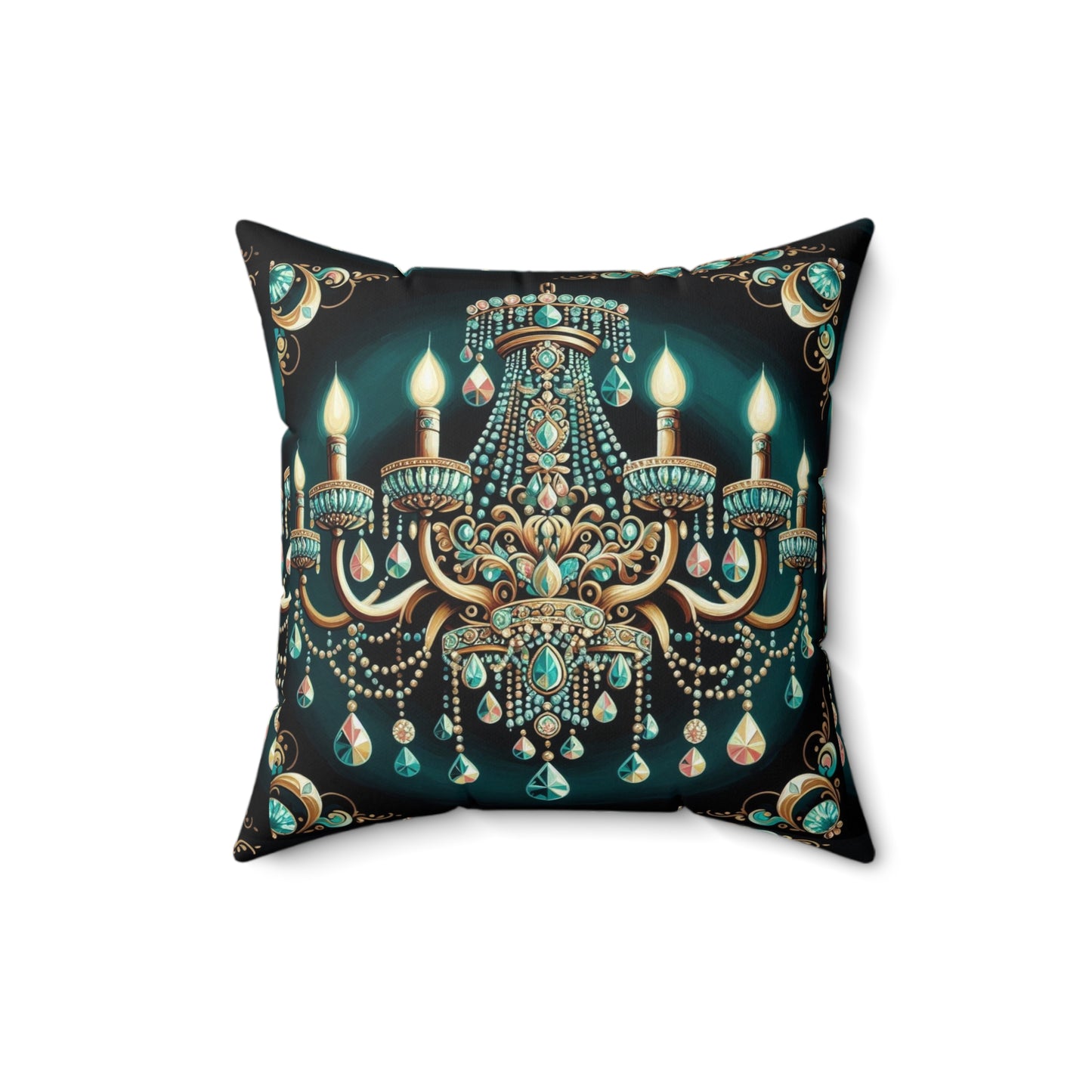 Glamorous Chandelier Decor Pillow, Elegant Home Accent, Luxury Cushion, Living Room Decor - Teal Jeweled Chandelier