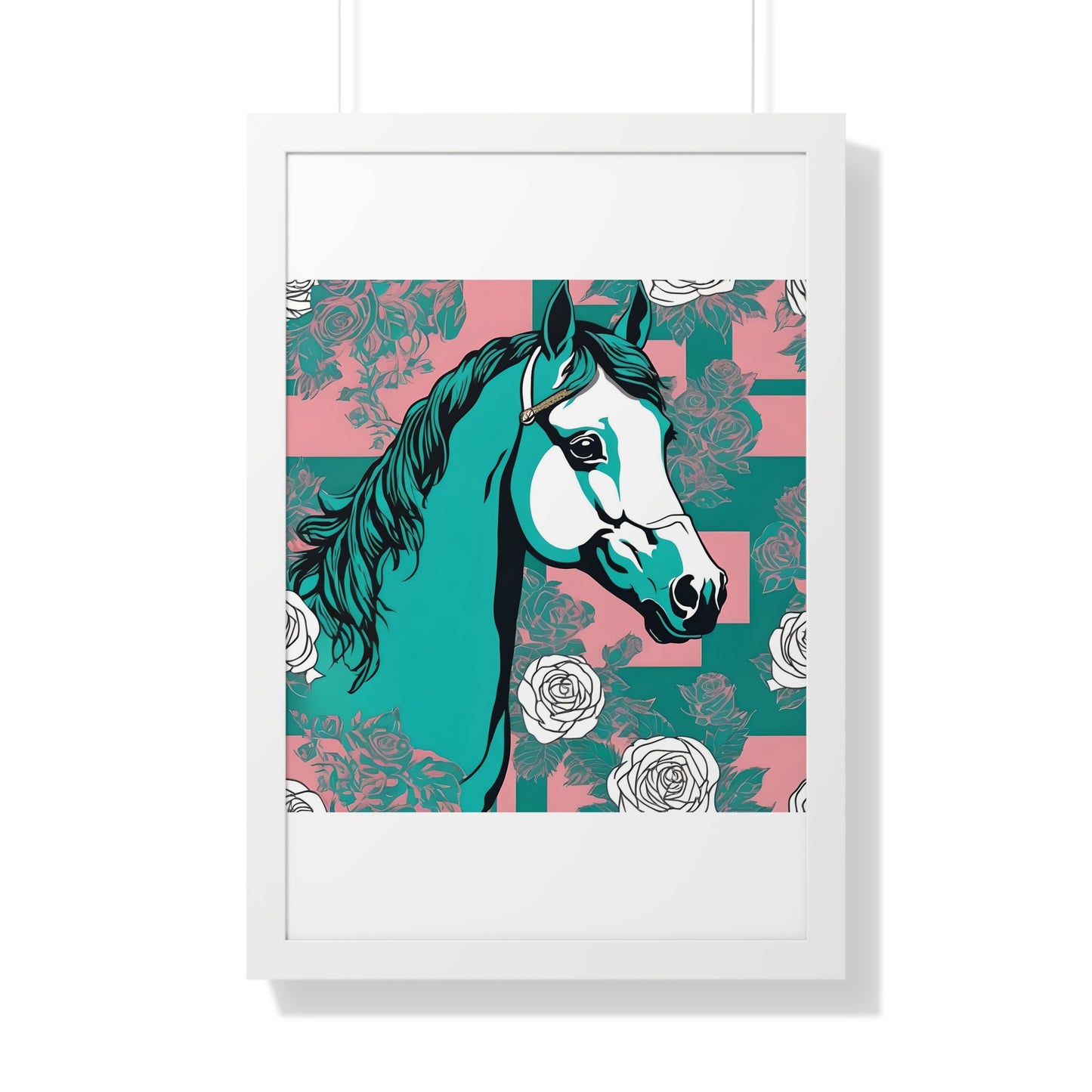 Vertical Poster - Stylish Modern Art for Home Decor - Teal & White Horse