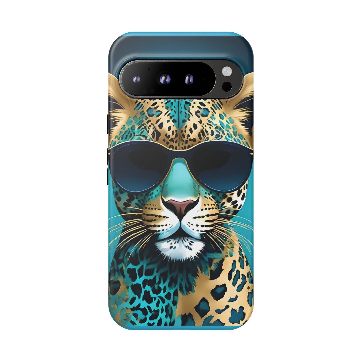 Phone Case - Aqua & Gold Leopard In Sunglasses Design