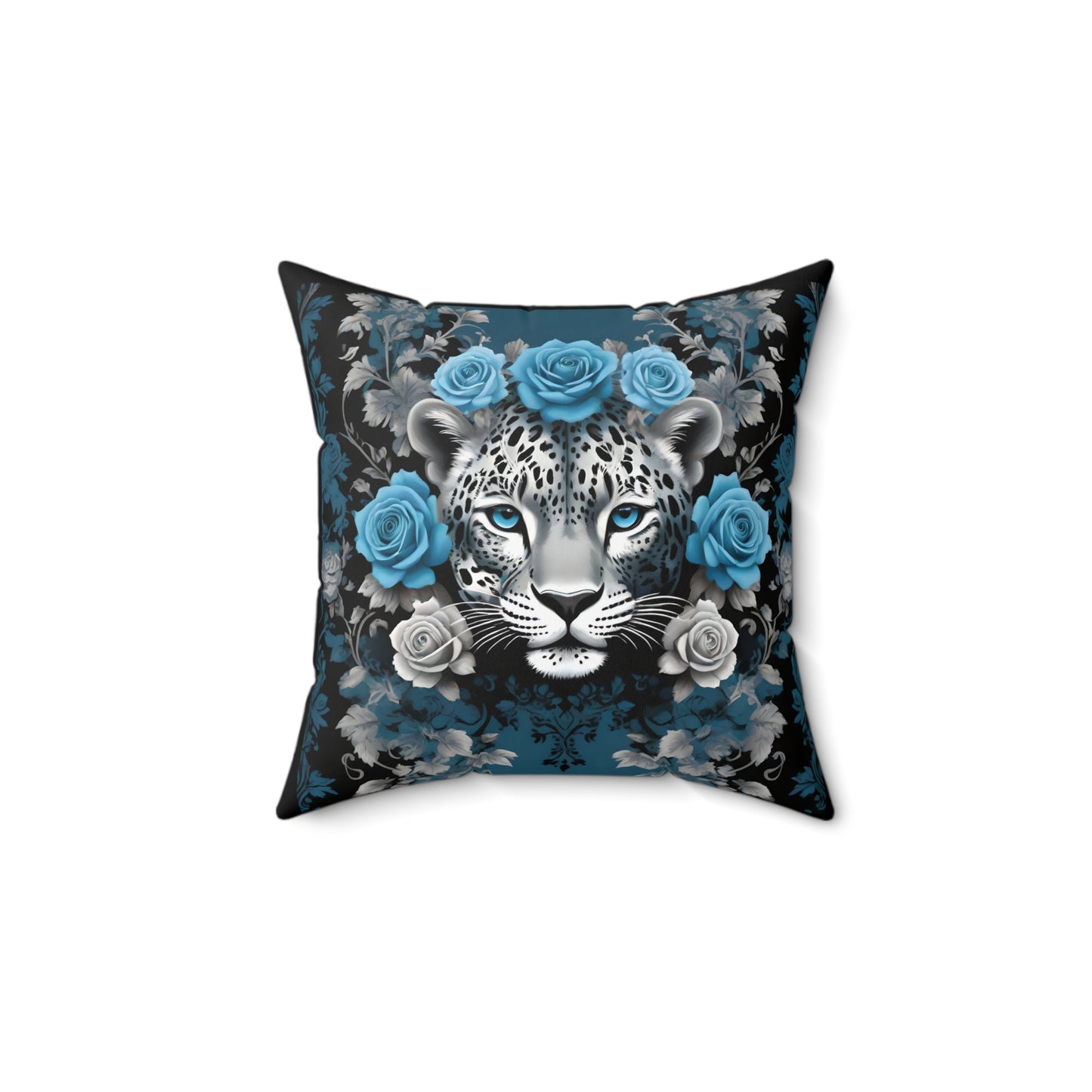 Exotic Elegance Leopard Floral Throw Pillow - Silver Leopard