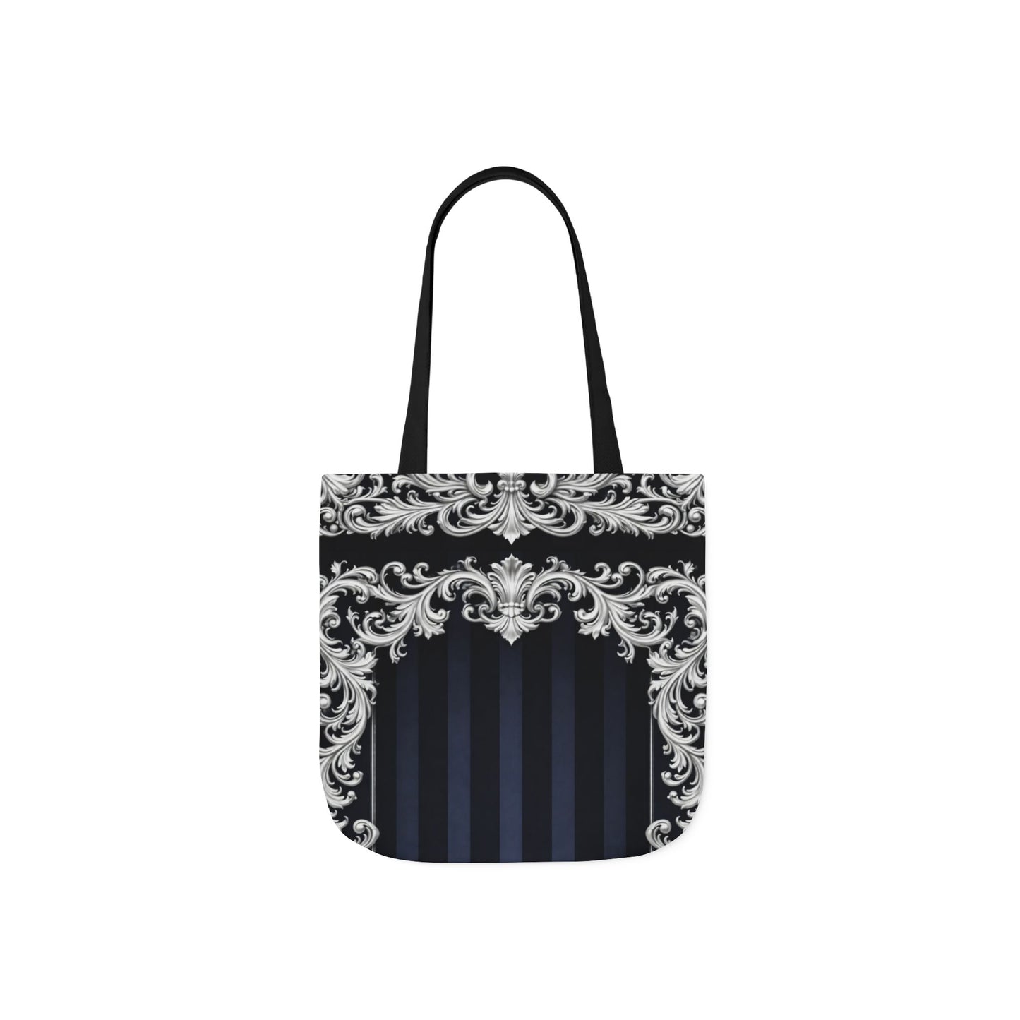 Navy Stripes & Baroque Canvas Tote Bag