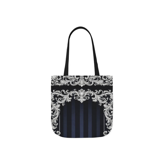 Navy Stripes & Baroque Canvas Tote Bag