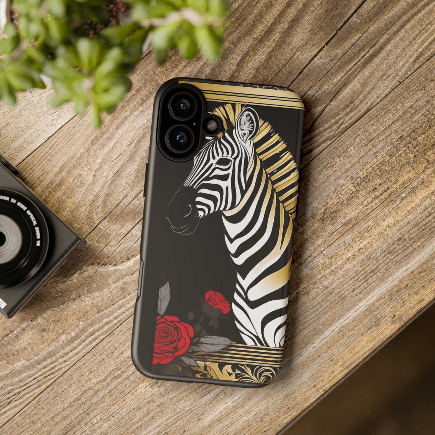 Phone Case - Elegant Zebra & Roses Design