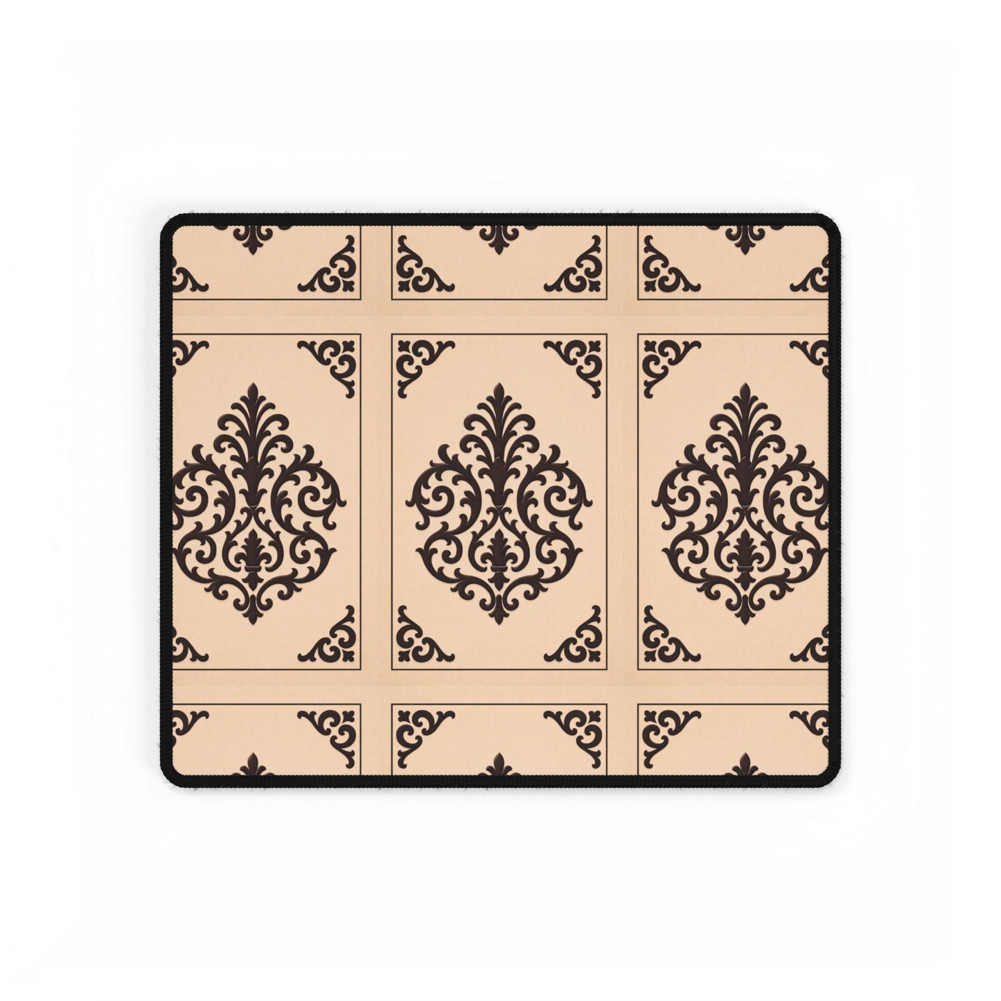 Almond-Beige & Brown Baroque Desk Mat – Elegant Beige & Brown Office Mousepad