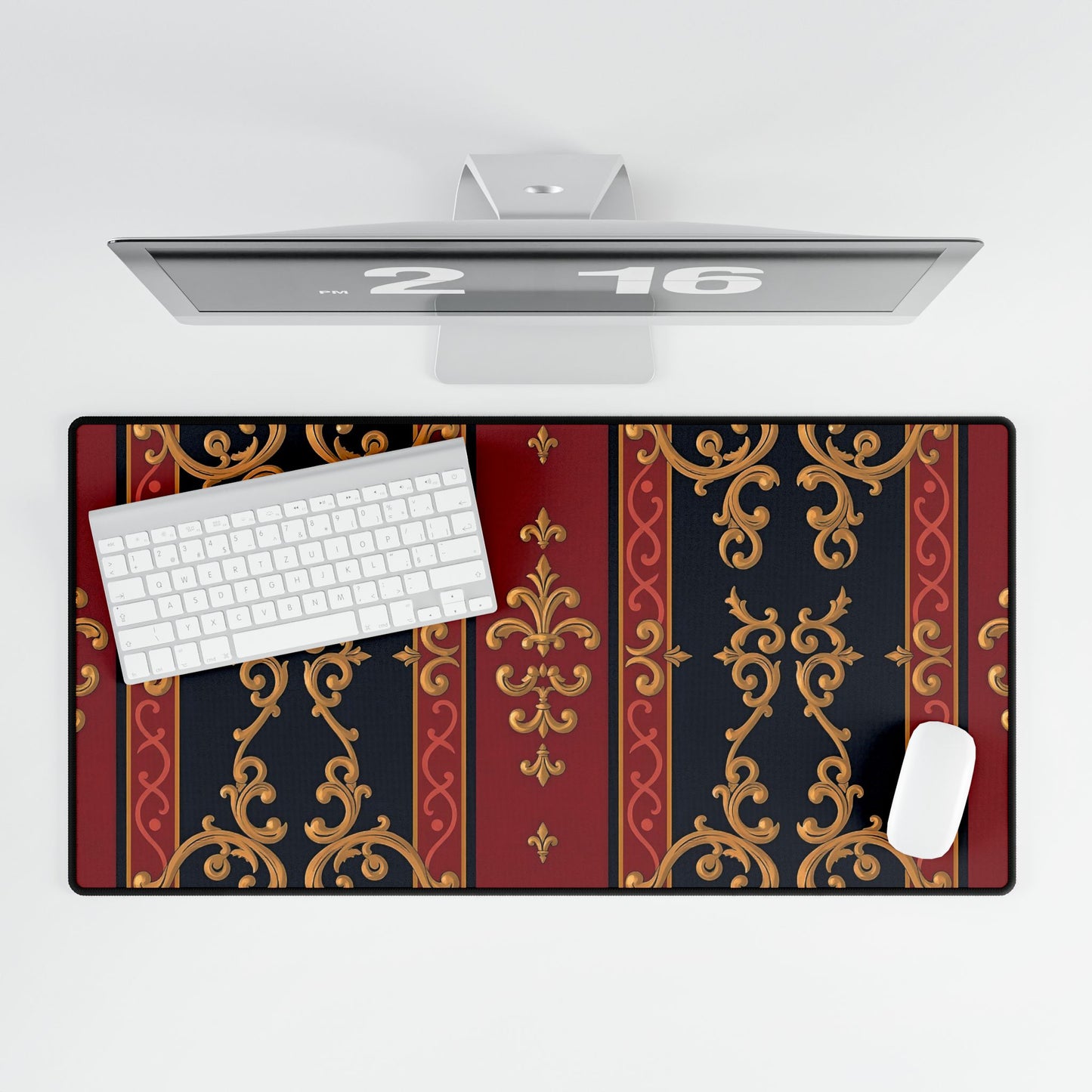 Elegant Desk Mats for Home Office | Stylish Workstation Accessories, Office Decor, Gift for Students - Midnight Blue & Dusk Red Gold Baroque