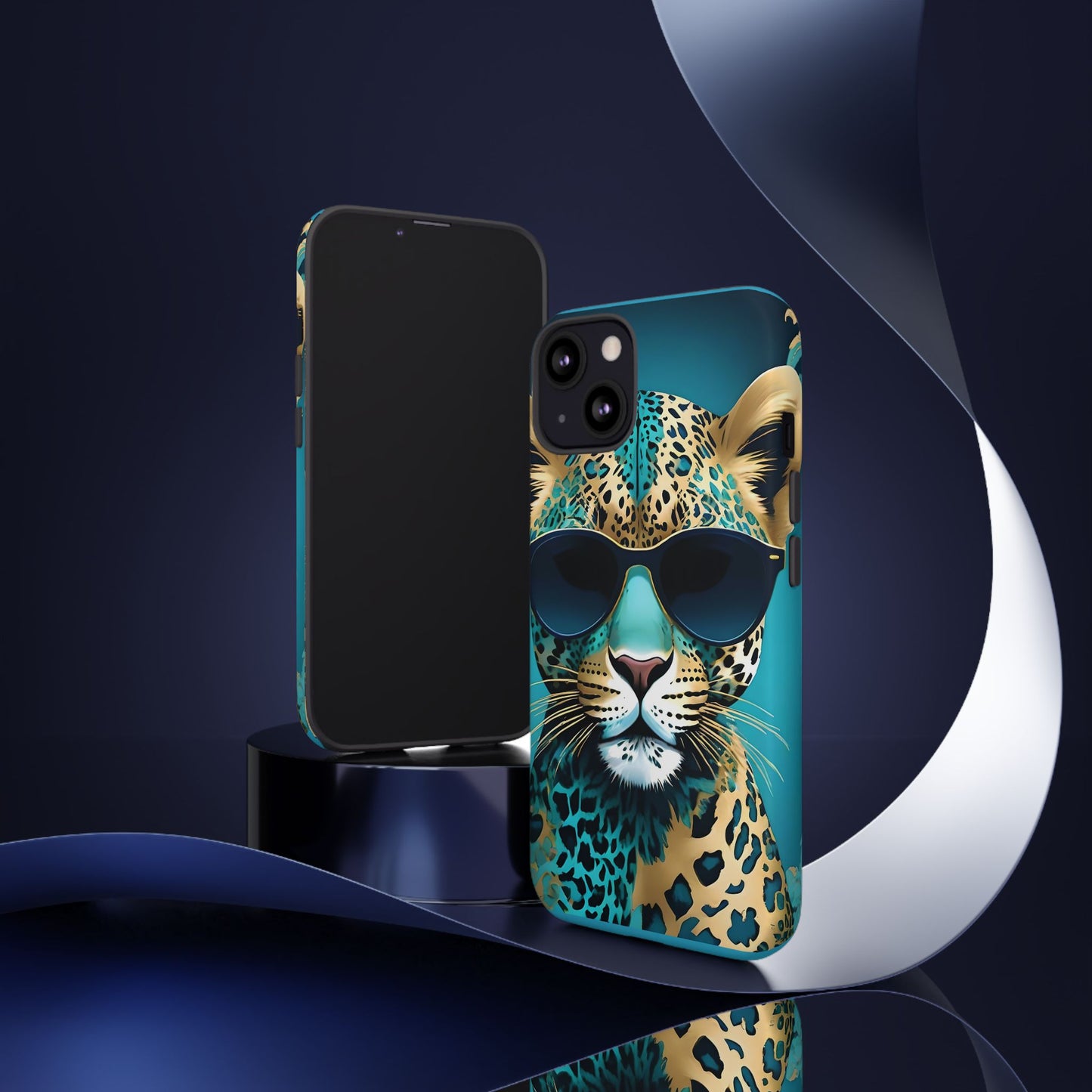Phone Case - Aqua & Gold Leopard In Sunglasses Design