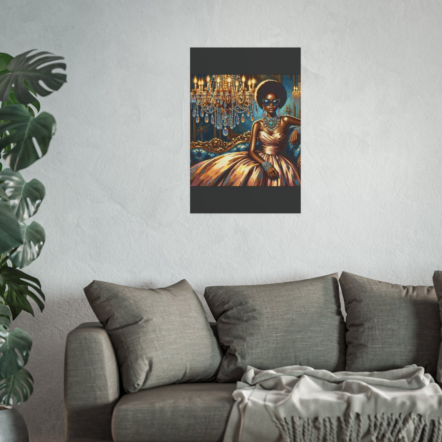Elegant Glamour Satin Poster, Wall Art Decor, Modern Home Gallery, Gift for Art Lovers, Chic Interior Decoration - Elegant Lady & Chandelier