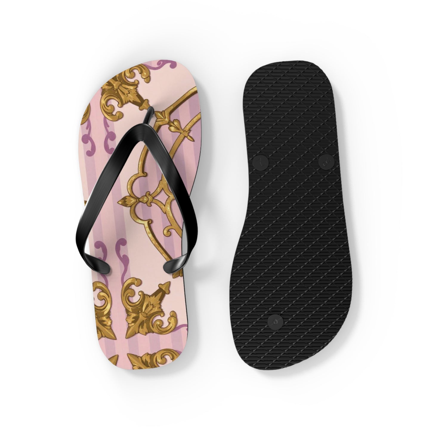 Elegant Lavender & Alabaster Striped Gold Baroque Flip Flops - Perfect for Summer Days, Beach Trips, Pool Parties, Vacation, and Relaxing at Home