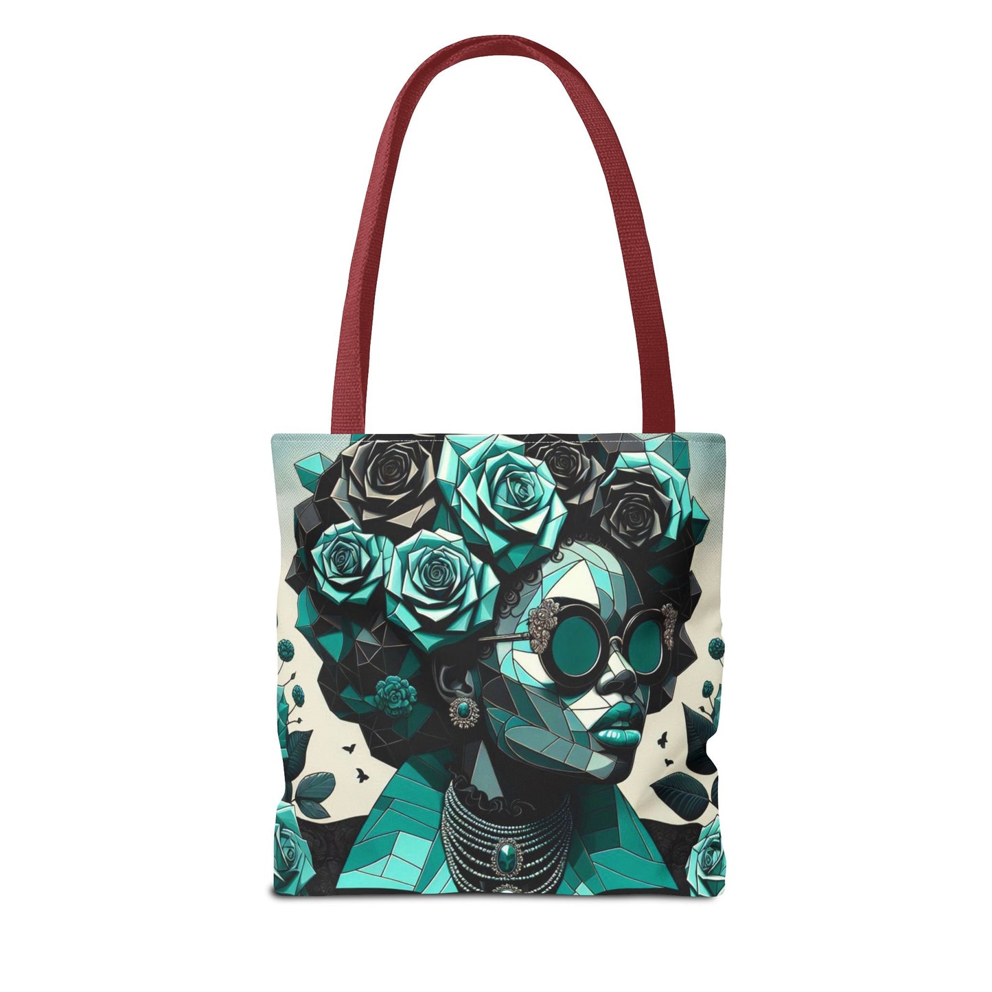 Chic Floral Tote Bag - Stylish Eco-Friendly Handbag for Everyday Use, Perfect for Gifts, Shopping, Beach, Art Lovers - Turquoise & Black Roses Lady