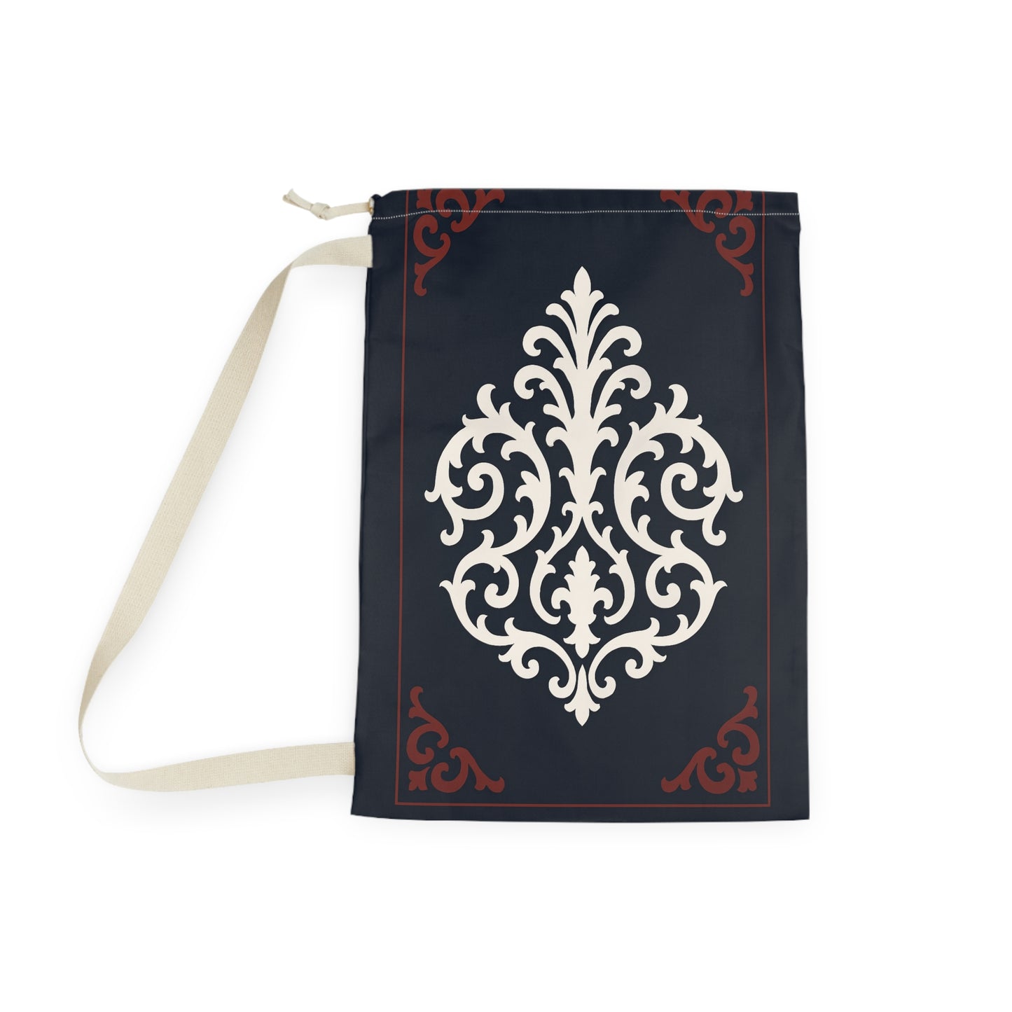 Dusk Blue-Maroon & White Baroque Laundry Bag — Dusk Blue & White Travel Wash Bag
