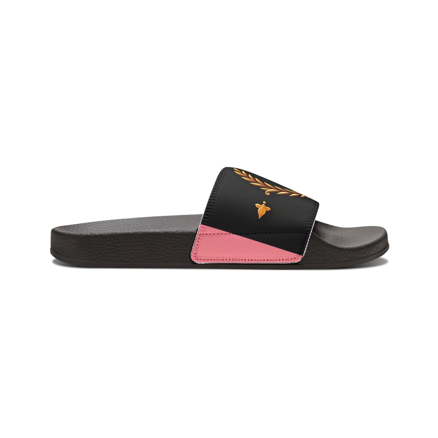 Chic Women's Removable-Strap Sandals | Stylish Summer Footwear, Pool Slides, Casual Beach Shoes, Vacation Footwear - Pink Striped Gold Crest