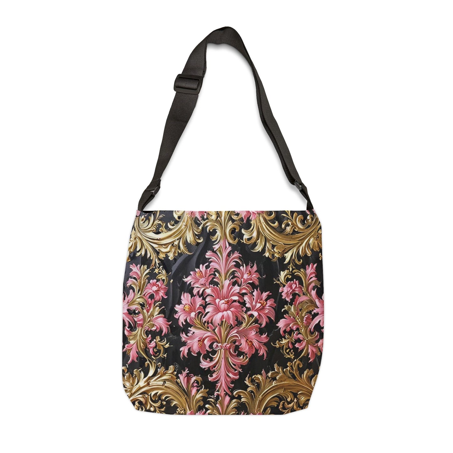 Elegant Floral Adjustable Tote Bag, Stylish Purse, Travel Bag, Women's Handbag, Fashion Accessory - Black & Pink Oil Painting Style Rococo