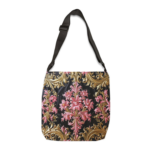 Elegant Floral Adjustable Tote Bag, Stylish Purse, Travel Bag, Women's Handbag, Fashion Accessory - Black & Pink Oil Painting Style Rococo