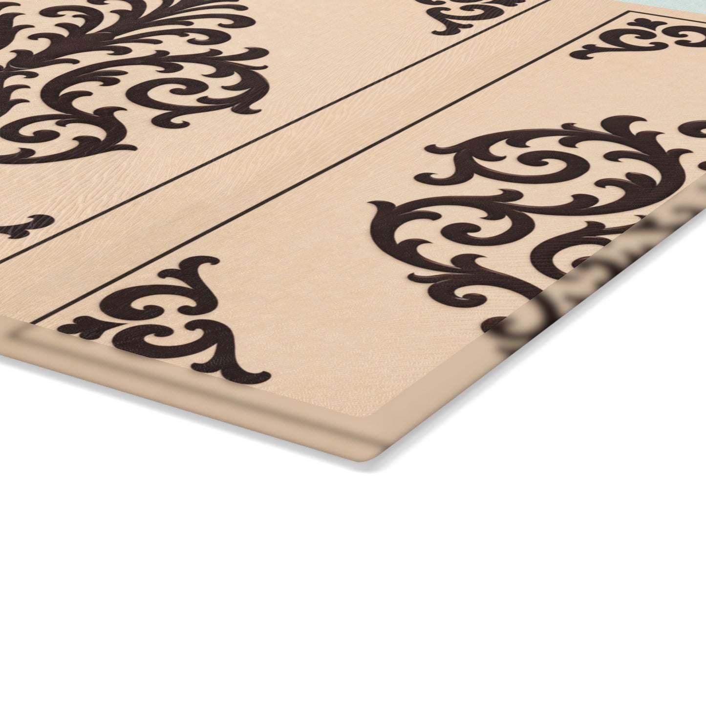 Almond-Beige & Brown Baroque Glass Cutting Board — Elegant Kitchen Trivet & Prep Surface