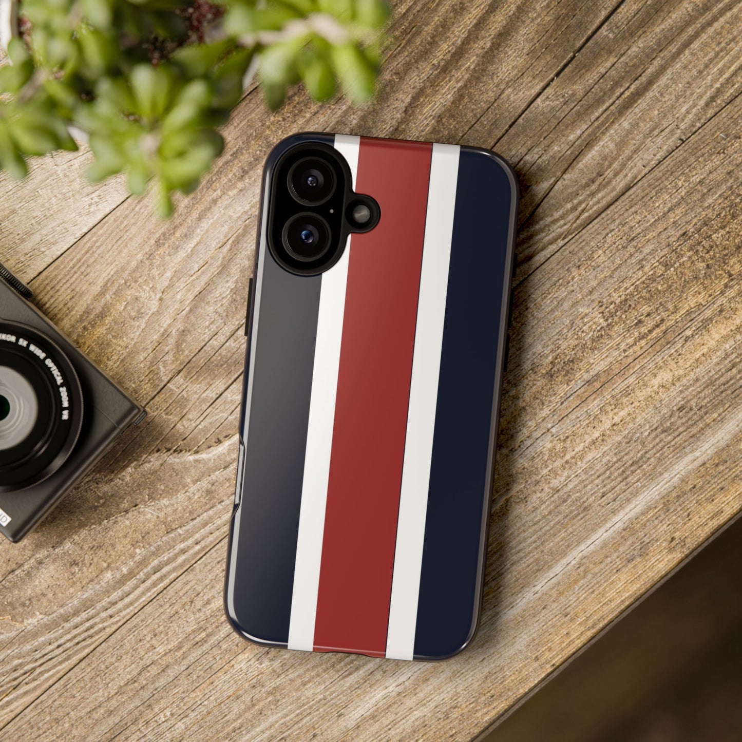 Lunar Midnight & Red-White Striped Stylish Phone Case - Tough Cases, Custom iPhone Cover, Sleek Phone Accessories, Gifts for Him/Her