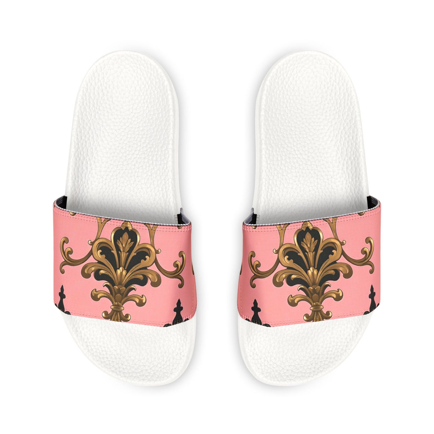 Chic Women's Removable-Strap Sandals, Summer Sandals, Stylish Footwear, Beach Slides - Pink, Black & Gold Rococo