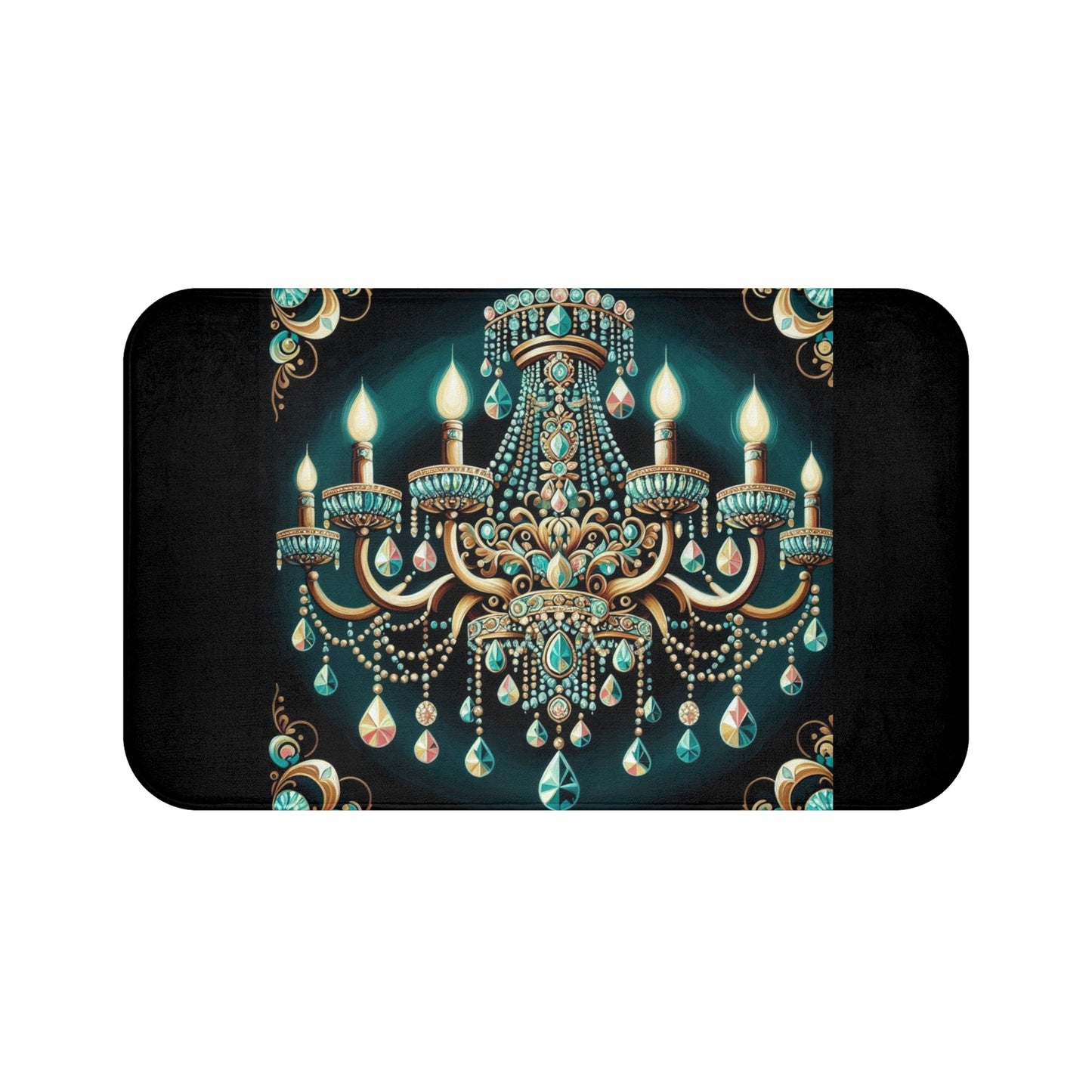 Elegant Chandelier Bath Mat, Luxurious Bathroom Decor, Glamorous Home Accessory, Stylish Bath Rug - Teal Jeweled Chandelier