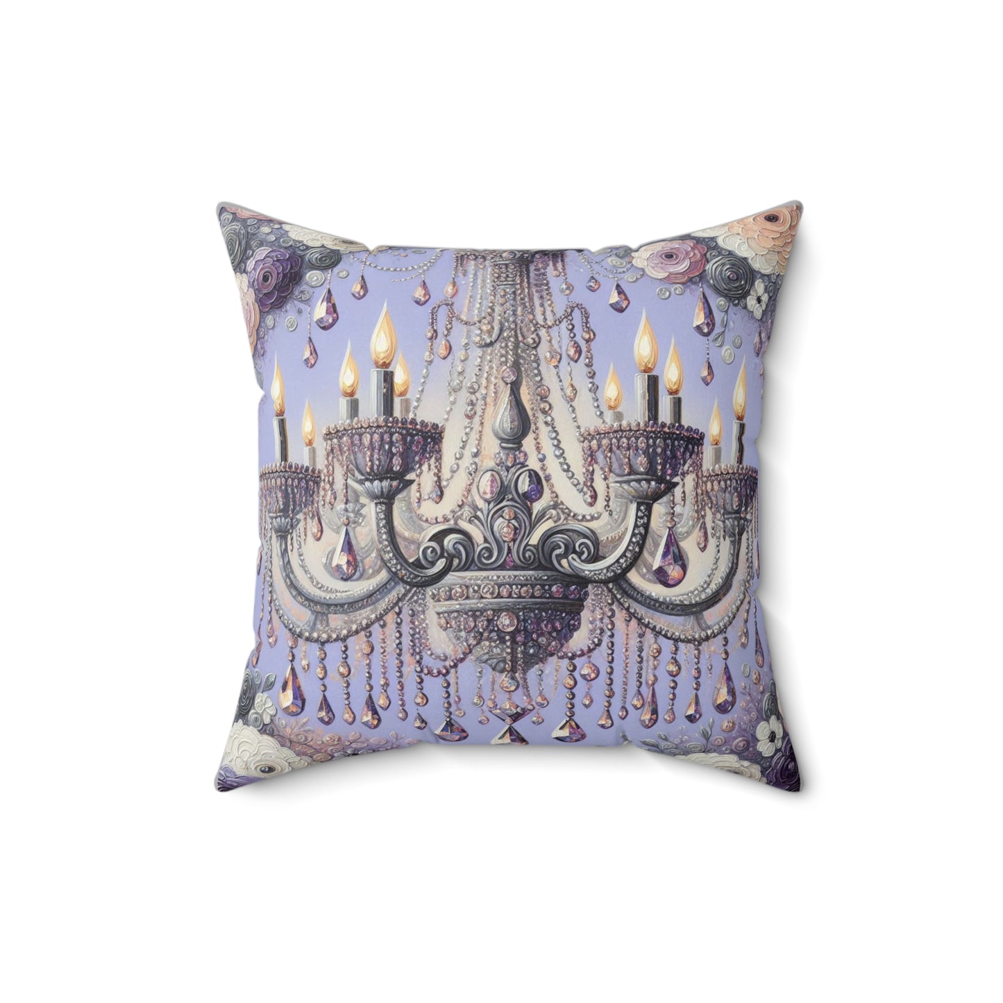 Elegant Chandelier Pillow, Home Decor, Cozy Living Room Accent, Floral Cushion - Lilac Jeweled Chandelier