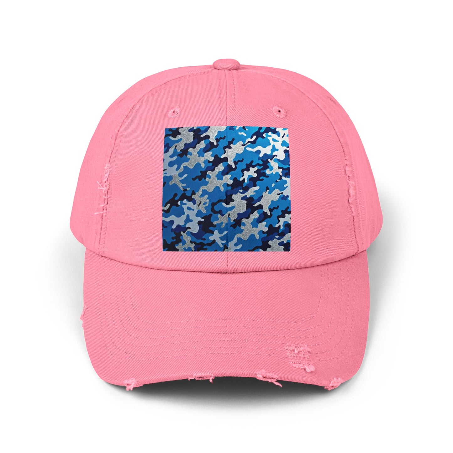 Stylish Unisex Distressed Cap, Casual Summer Hat, Trendy Gift for Him/Her, Comfortable Everyday Accessory - Blue Camo
